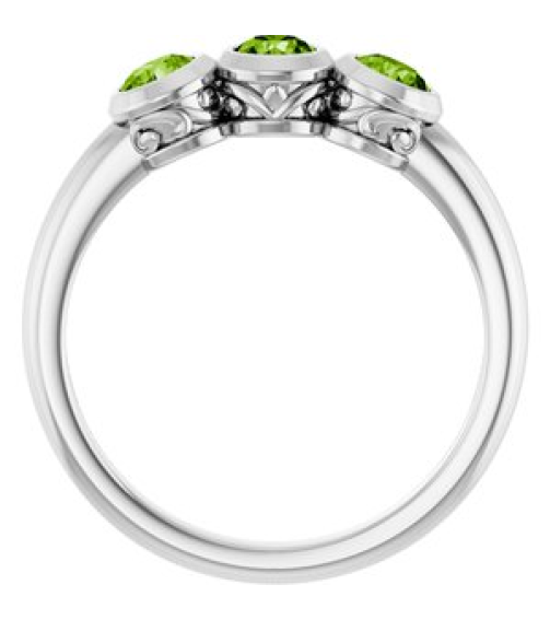 71996 Ring Set Sterling Silver Natural Peridot Round 4 Mm Polished Natural Peridot 3-Stone Ring