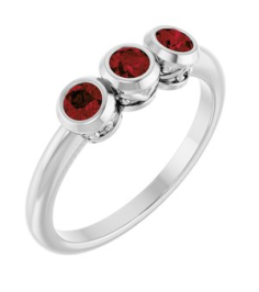 71996 Ring Set 14K White Natural Mozambique Garnet Round 3 Mm Polished Natural Mozambique Garnet 3-Stone Ring