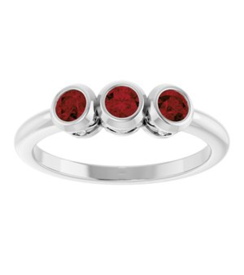 71996 Ring Set 14K White Natural Mozambique Garnet Round 3 Mm Polished Natural Mozambique Garnet 3-Stone Ring