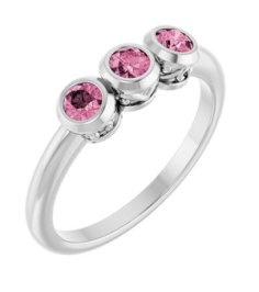 71996 Ring Set 14K White Natural Pink Tourmaline Round 3 Mm Polished Natural Pink Tourmaline 3-Stone Ring