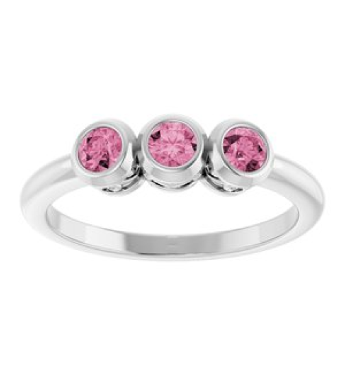 71996 Ring Set 14K White Natural Pink Tourmaline Round 3 Mm Polished Natural Pink Tourmaline 3-Stone Ring
