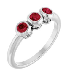 71996 Ring Set 14K White Natural Ruby Round 3 Mm Polished Natural Ruby 3-Stone Ring
