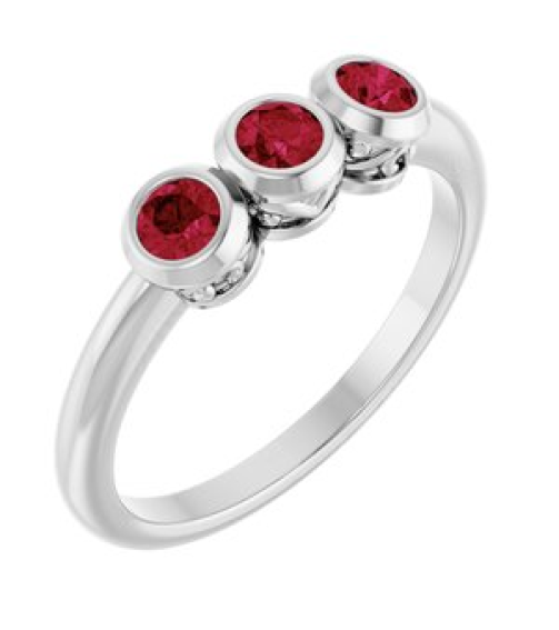 71996 Ring Set 14K White Natural Ruby Round 3 Mm Polished Natural Ruby 3-Stone Ring