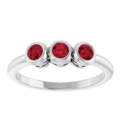 71996 Ring Set 14K White Natural Ruby Round 3 Mm Polished Natural Ruby 3-Stone Ring