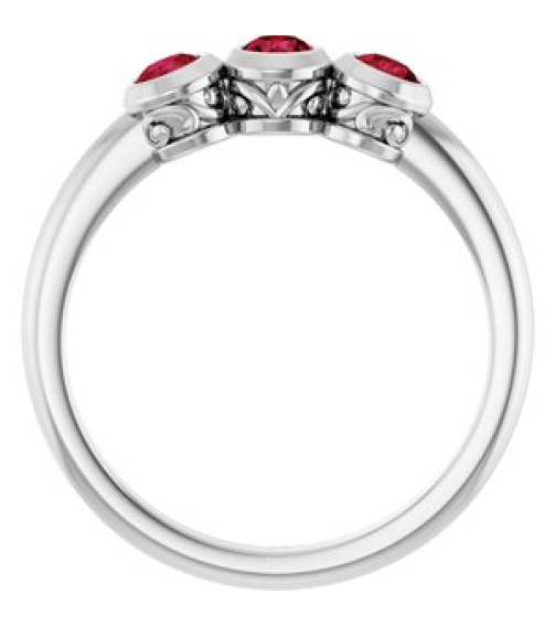 71996 Ring Set 14K White Natural Ruby Round 3 Mm Polished Natural Ruby 3-Stone Ring