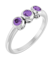 71996 Ring Set 14K White Natural Amethyst Round 3 Mm Polished Natural Amethyst 3-Stone Ring