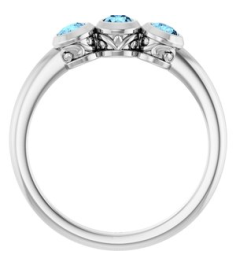 71996 Ring Set 14K White Natural Aquamarine Round 3 Mm Polished Natural Aquamarine 3-Stone Ring