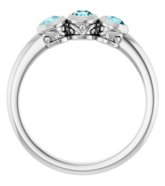 71996 Ring Set 14K White Natural Blue Zircon Round 3 Mm Polished Natural Blue Zircon 3-Stone Ring