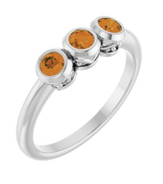 71996 Ring Set 14K White Natural Citrine Round 3 Mm Polished Natural Citrine 3-Stone Ring