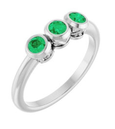 71996 Ring Set 14K White Natural Emerald Round 3 Mm Polished Natural Emerald 3-Stone Ring