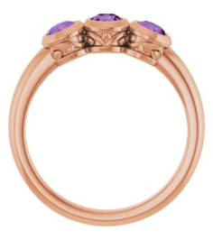 71996 Ring Set 14K Rose Natural Amethyst Round 4 Mm Polished Natural Amethyst 3-Stone Ring