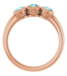 71996 Ring Set 14K Rose Natural Blue Zircon Round 4 Mm Polished Natural Blue Zircon 3-Stone Ring