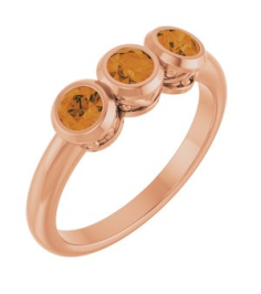 71996 Ring Set 14K Rose Natural Citrine Round 4 Mm Polished Natural Citrine 3-Stone Ring