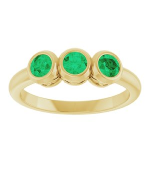 71996 Ring Set 14K Yellow Lab-Grown Emerald Round 4 Mm Polished Lab-Grown Emerald 3-Stone Ring