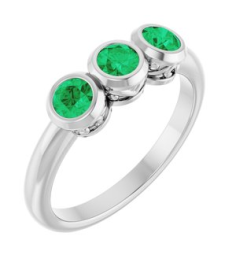 71996 Ring Set Platinum Natural Emerald Round 3.5 Mm Polished Natural Emerald 3-Stone Ring