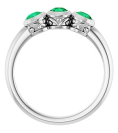 71996 Ring Set Platinum Natural Emerald Round 3.5 Mm Polished Natural Emerald 3-Stone Ring