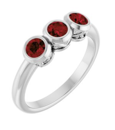 71996 Ring Set Platinum Natural Mozambique Garnet Round 3.5 Mm Polished Natural Mozambique Garnet 3-Stone Ring