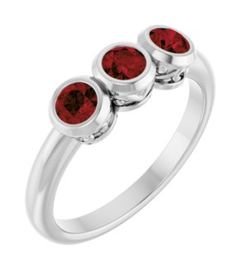 71996 Ring Set Platinum Natural Mozambique Garnet Round 3.5 Mm Polished Natural Mozambique Garnet 3-Stone Ring