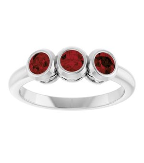 71996 Ring Set Platinum Natural Mozambique Garnet Round 3.5 Mm Polished Natural Mozambique Garnet 3-Stone Ring