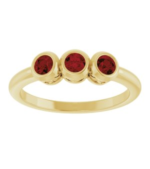 71996 Ring Set 14K Yellow Natural Mozambique Garnet Round 3 Mm Polished Natural Mozambique Garnet 3-Stone Ring
