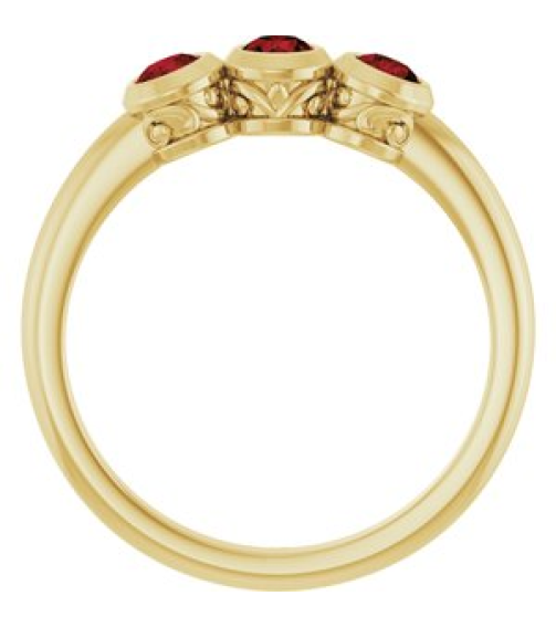 71996 Ring Set 14K Yellow Natural Mozambique Garnet Round 3 Mm Polished Natural Mozambique Garnet 3-Stone Ring