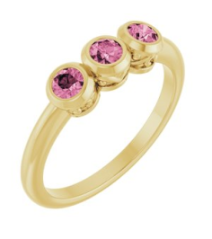 71996 Ring Set 14K Yellow Natural Pink Tourmaline Round 3 Mm Polished Natural Pink Tourmaline 3-Stone Ring