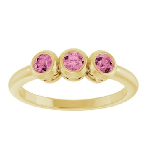 71996 Ring Set 14K Yellow Natural Pink Tourmaline Round 3 Mm Polished Natural Pink Tourmaline 3-Stone Ring