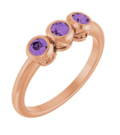 71996 Ring Set 14K Rose Natural Amethyst Round 3 Mm Polished Natural Amethyst 3-Stone Ring
