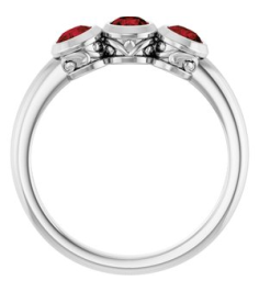 71996 Ring Set 14K White Natural Mozambique Garnet Round 4 Mm Polished Natural Mozambique Garnet 3-Stone Ring