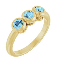 71996 Ring Set 14K Yellow Natural Aquamarine Round 3.5 Mm Polished Natural Aquamarine 3-Stone Ring