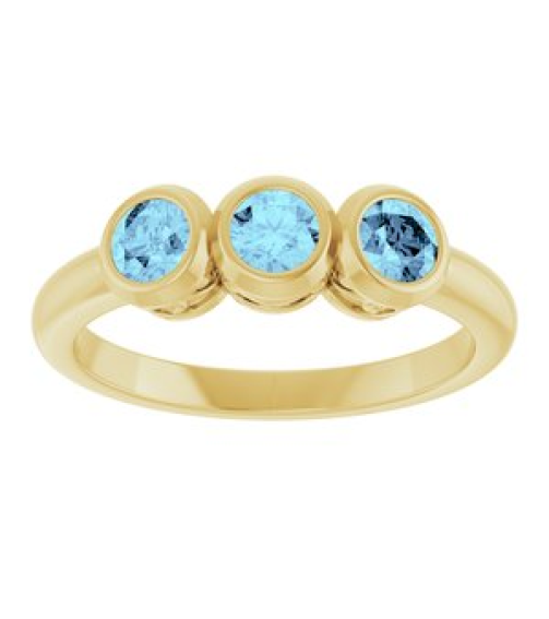 71996 Ring Set 14K Yellow Natural Aquamarine Round 3.5 Mm Polished Natural Aquamarine 3-Stone Ring