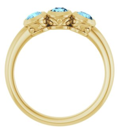 71996 Ring Set 14K Yellow Natural Aquamarine Round 3.5 Mm Polished Natural Aquamarine 3-Stone Ring