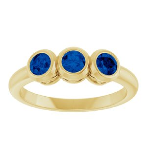 71996 Ring Set 14K Yellow Natural Blue Sapphire Round 3.5 Mm Polished Natural Blue Sapphire 3-Stone Ring