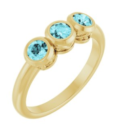 71996 Ring Set 14K Yellow Natural Blue Zircon Round 3.5 Mm Polished Natural Blue Zircon 3-Stone Ring