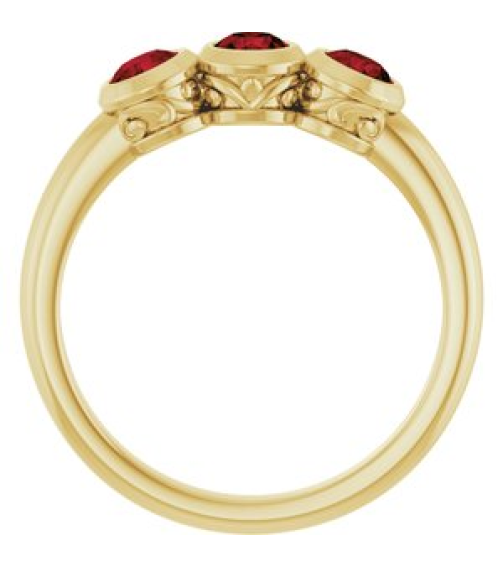 71996 Ring Set 14K Yellow Natural Mozambique Garnet Round 3.5 Mm Polished Natural Mozambique Garnet 3-Stone Ring