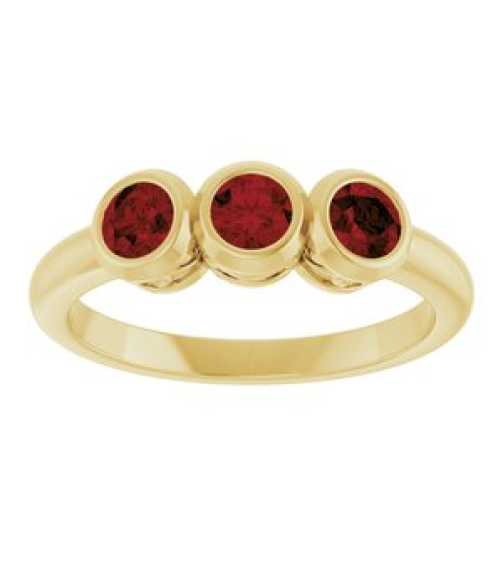 71996 Ring Set 14K Yellow Natural Mozambique Garnet Round 4 Mm Polished Natural Mozambique Garnet 3-Stone Ring
