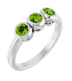 71996 Ring Set 14K White Natural Peridot Round 4 Mm Polished Natural Peridot 3-Stone Ring