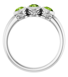 71996 Ring Set 14K White Natural Peridot Round 4 Mm Polished Natural Peridot 3-Stone Ring