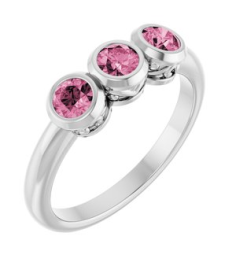 71996 Ring Set 14K White Natural Pink Tourmaline Round 4 Mm Polished Natural Pink Tourmaline 3-Stone Ring