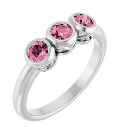 71996 Ring Set 14K White Natural Pink Tourmaline Round 4 Mm Polished Natural Pink Tourmaline 3-Stone Ring