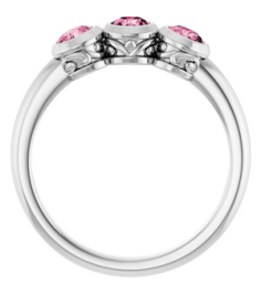 71996 Ring Set 14K White Natural Pink Tourmaline Round 4 Mm Polished Natural Pink Tourmaline 3-Stone Ring
