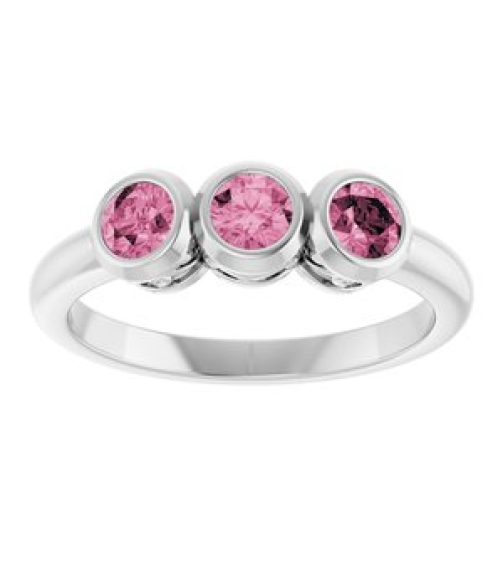 71996 Ring Set 14K White Natural Pink Tourmaline Round 4 Mm Polished Natural Pink Tourmaline 3-Stone Ring
