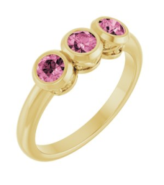 71996 Ring Set 14K Yellow Natural Pink Tourmaline Round 3.5 Mm Polished Natural Pink Tourmaline 3-Stone Ring