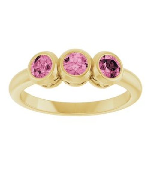 71996 Ring Set 14K Yellow Natural Pink Tourmaline Round 4 Mm Polished Natural Pink Tourmaline 3-Stone Ring