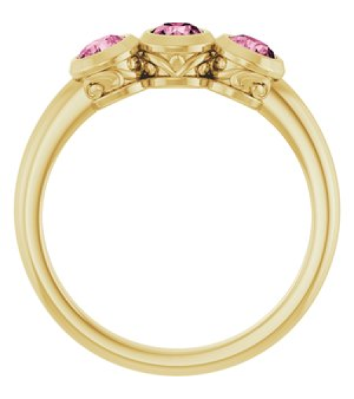71996 Ring Set 14K Yellow Natural Pink Tourmaline Round 4 Mm Polished Natural Pink Tourmaline 3-Stone Ring