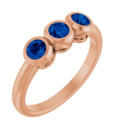 71996 Ring Set 14K Rose Lab-Grown Blue Sapphire Round 4 Mm Polished Lab-Grown Blue Sapphire 3-Stone Ring