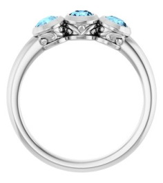 71996 Ring Set 14K White Natural Aquamarine Round 3.5 Mm Polished Natural Aquamarine 3-Stone Ring