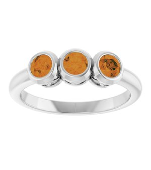 71996 Ring Set Platinum Natural Citrine Round 4 Mm Polished Natural Citrine 3-Stone Ring