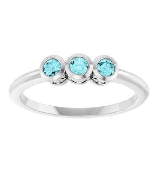 71996 Ring Set Platinum Natural Blue Zircon Round 3 Mm Polished Natural Blue Zircon 3-Stone Ring