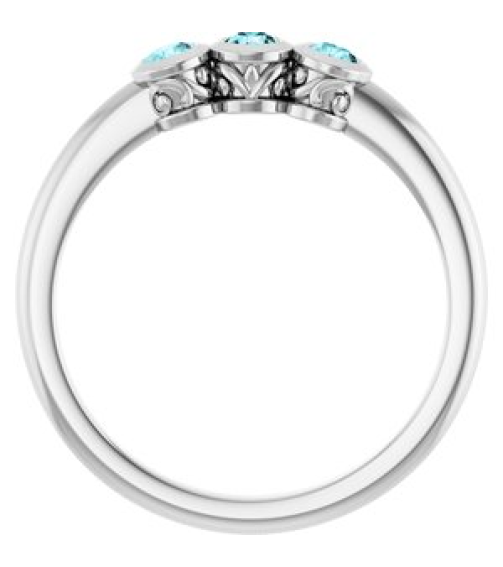71996 Ring Set Platinum Natural Blue Zircon Round 3 Mm Polished Natural Blue Zircon 3-Stone Ring